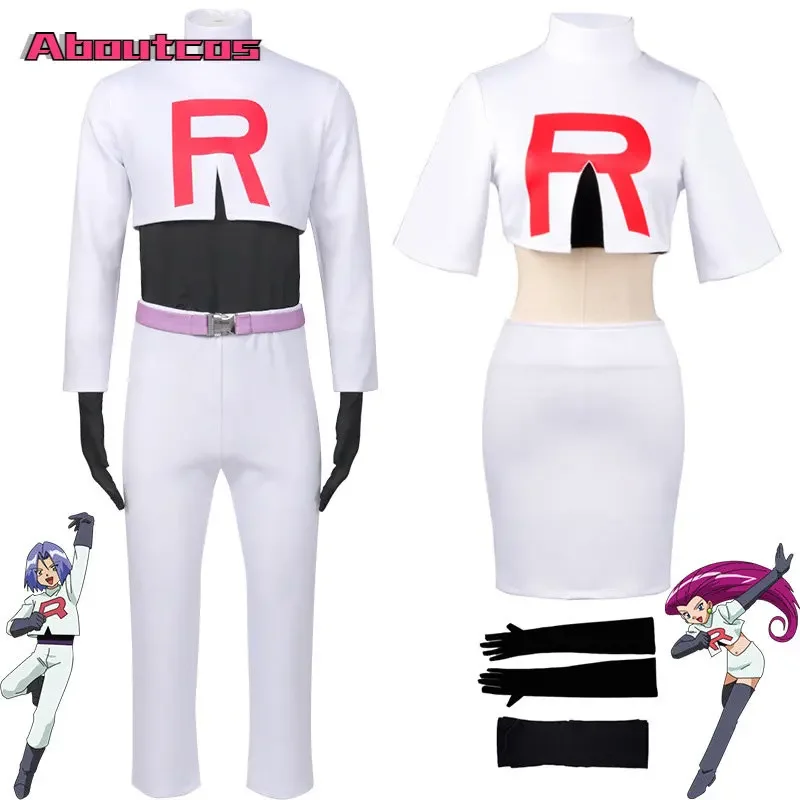 Aboutcos Cosplay Costume For Adult Team Rocket Jessie Musashi James Kojirou Halloween Cosplay Costume Set Game Anime Accessories