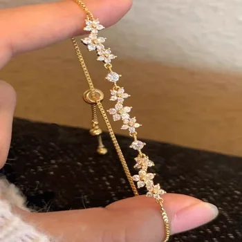 Zinc Alloy Bracelet Sparkling Zircon Flower Bracelet Handmade Bracelet Alloy For Daily Wear Fashion Accessory Party 1