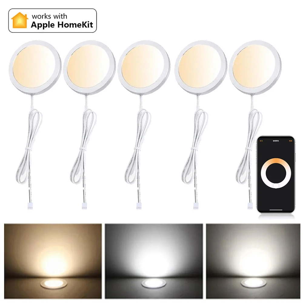 3 6 9Pieces Homekit WiFi Round CCT LED Under Cabinet Light 2700-6500K Dual White Closet Cupboard Wardrobe Showcase Cabinet Lamp