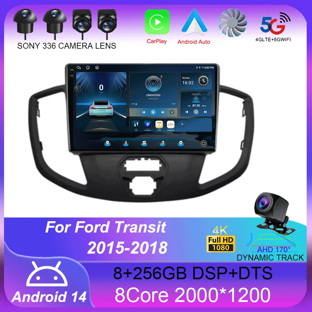 Android 14 Wireless Carplay e Auto WIFI + 4G per Ford Transit 2015 2016 2017 2018 autoradio lettore Video multimediale Stereo 2d