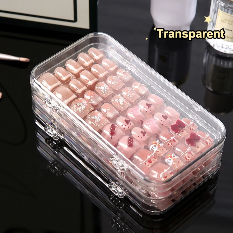 1 個透明三つ折りプレスオンネイル収納ボックスプラスチックネイル収納ボックスプレスオンネイルオーガナイザー偽爪ディスプレイ