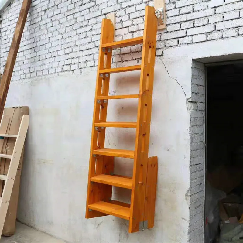 Solid wood stairs, invisible attic stairs, space saving climbing stairs, single ladder, wall attached ladder