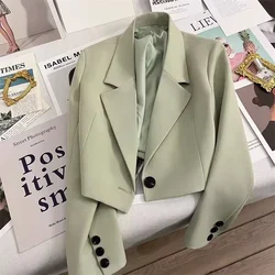 Solid Short Blazer Women Spring Autumn New Cropped Suit Jacket Casual Loose Single Button Suits Girls Fashion Streetwear Blazers