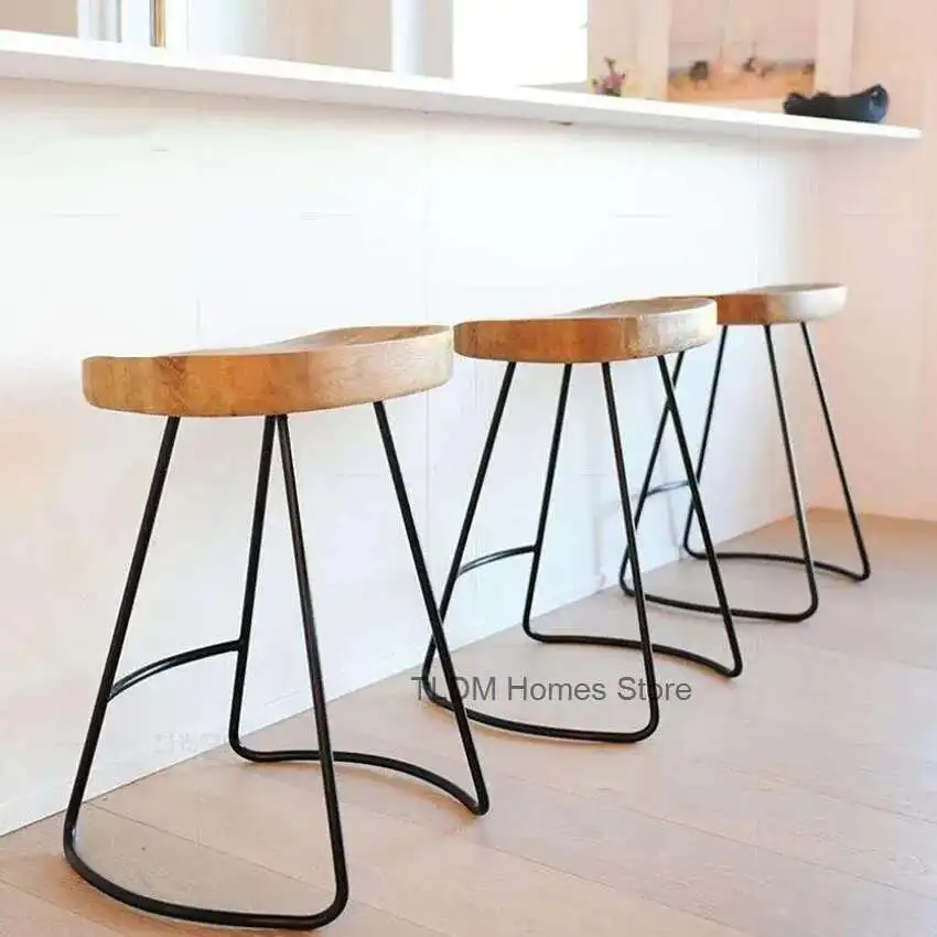 Tabouret de pied en fer, pratique, Surface en bois massif, maison de Bar, chaise haute créative, café, Style industriel, Bd