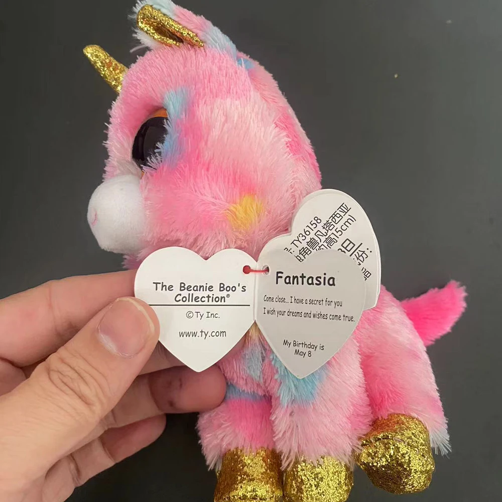 Ty Beanie Boos Brinquedo de pelúcia Fantasia O Unicórnio Rosa Boneca Animal Anime Coleção
