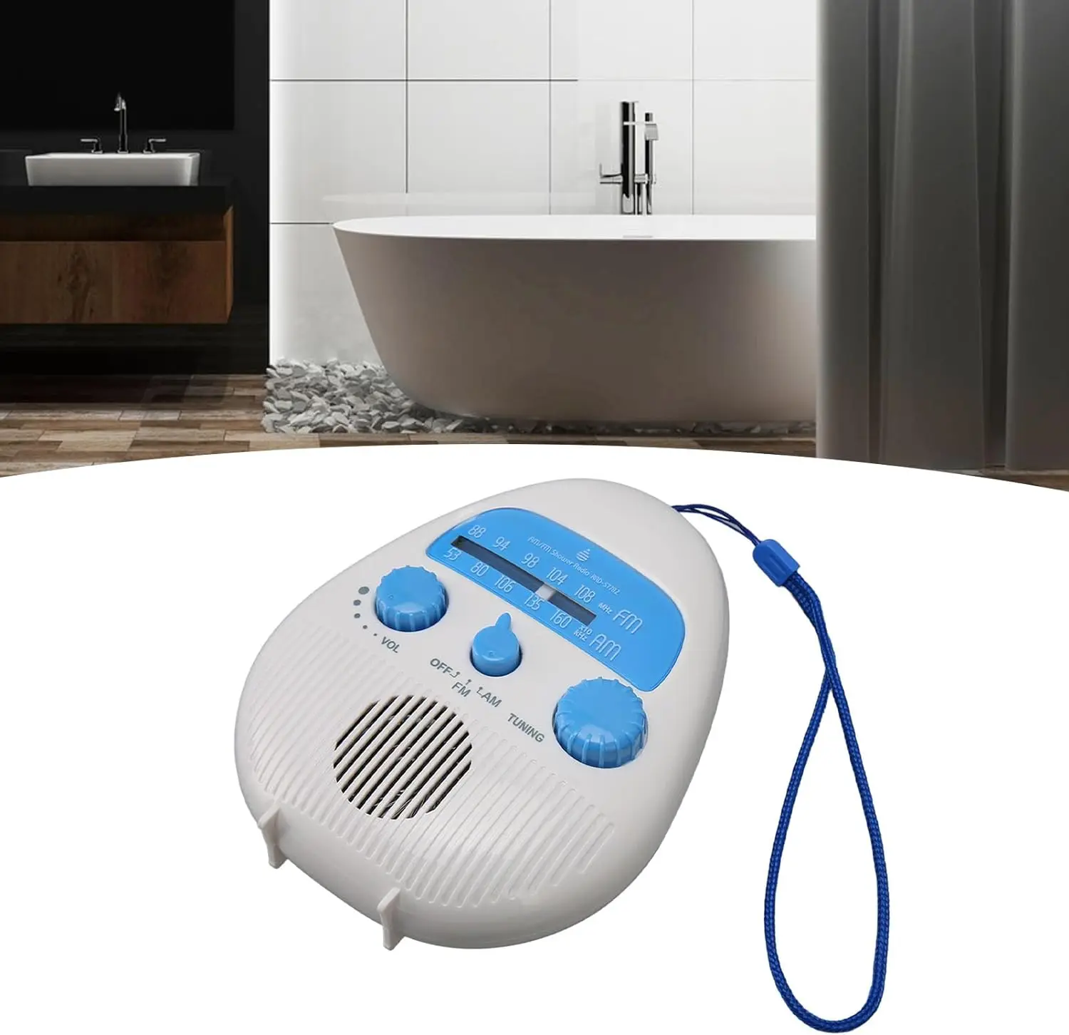 Waterproof Shower Radio, Splash-proof AM-FM Radio with Rotary Knob for Use in the Bathroom Outdoors, Built-in Speaker, Effective