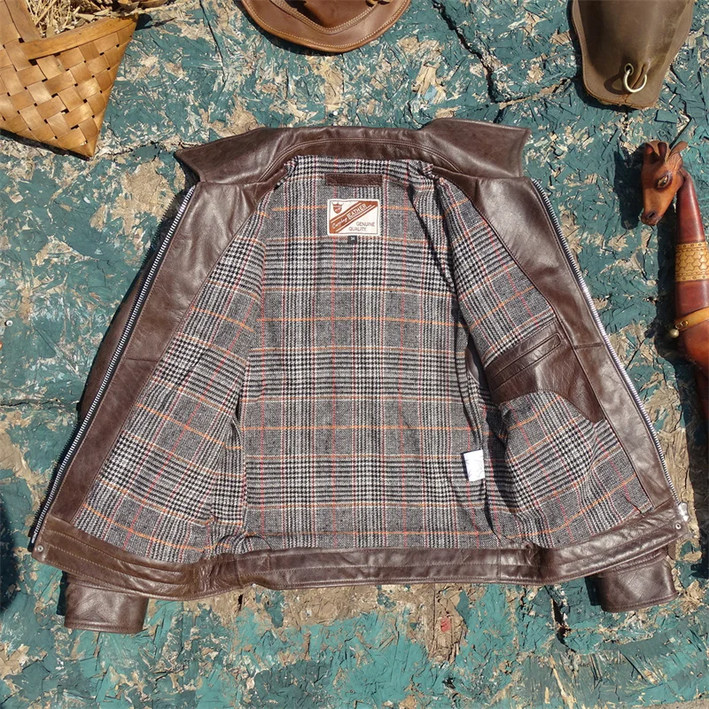 

Винтажный кожаный джет с карамельным принтом, верхний слой из воловьей кожи, мужской воротник Muhlen Road Sle ort, стеганый весенний молодежный активный Sle