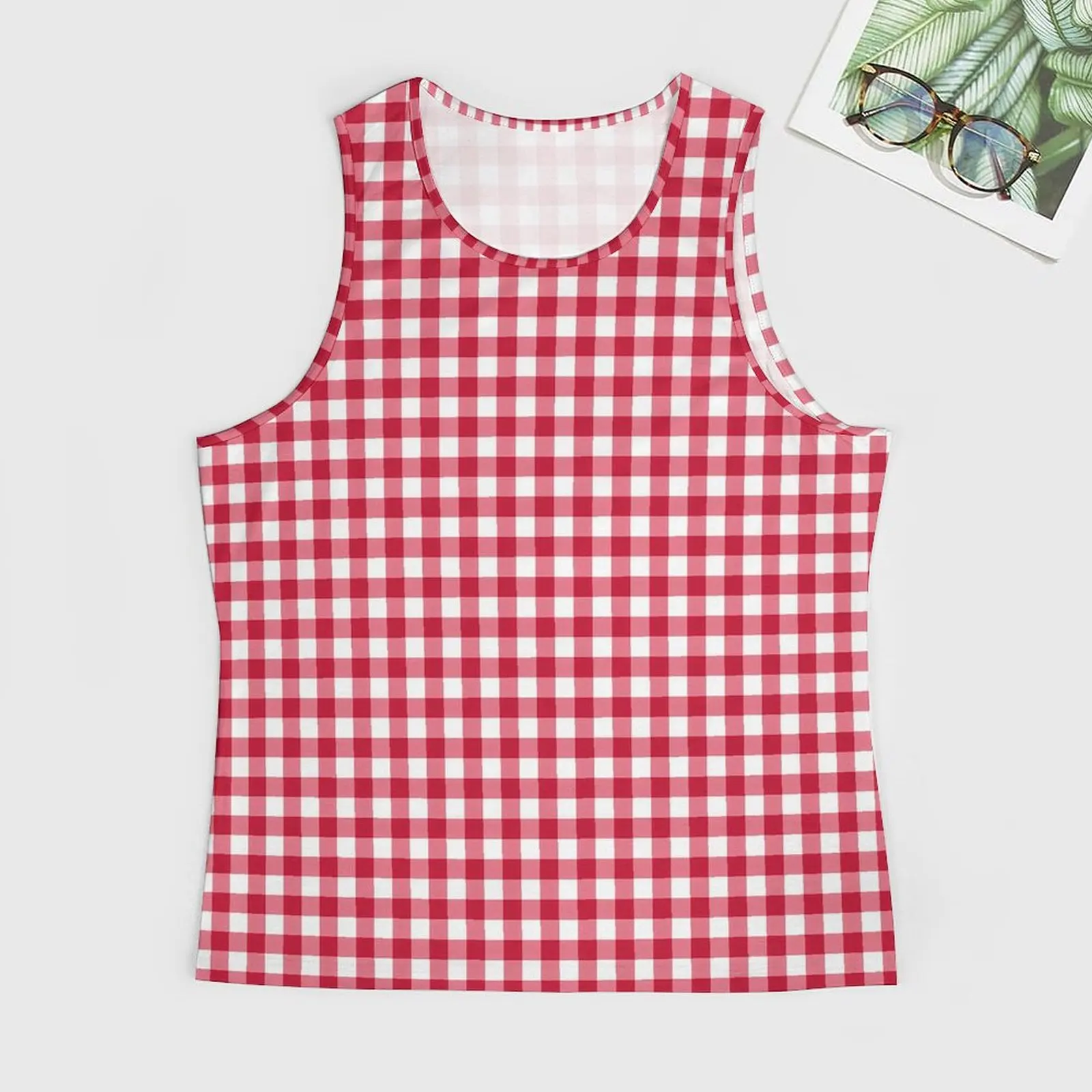 Retro Gingham Plaid Tank Top Man's Red Checked Fashion Tops Summer Workout Design Sleeveless Vests Large Size 4XL 5XL