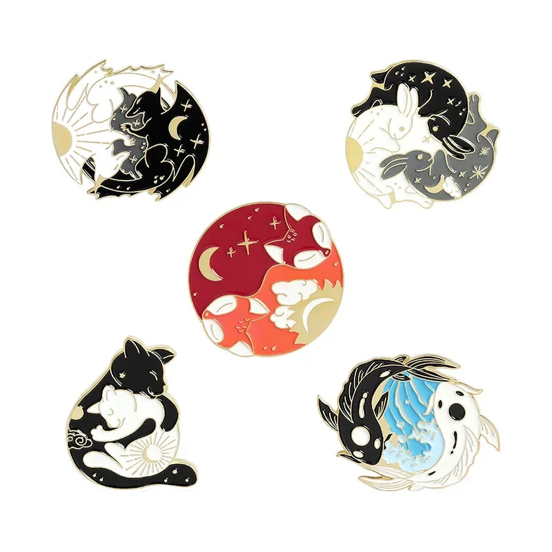 Cute Eight Diagrams Brooch Fox Animal Safety Pin Goldfish Rabbit Backpack Lapel Badge Women Enamel Accessories Bag Higab Metal