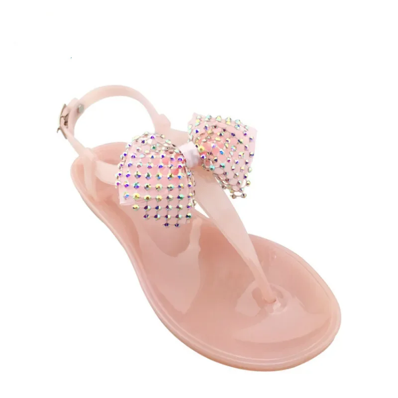 Women Sandals Rhinestones Bowknot Summer Shoes Woman Beach Flat Sandal Plus Size 39 41 Flip Flop Ladies Jelly Slippers Female