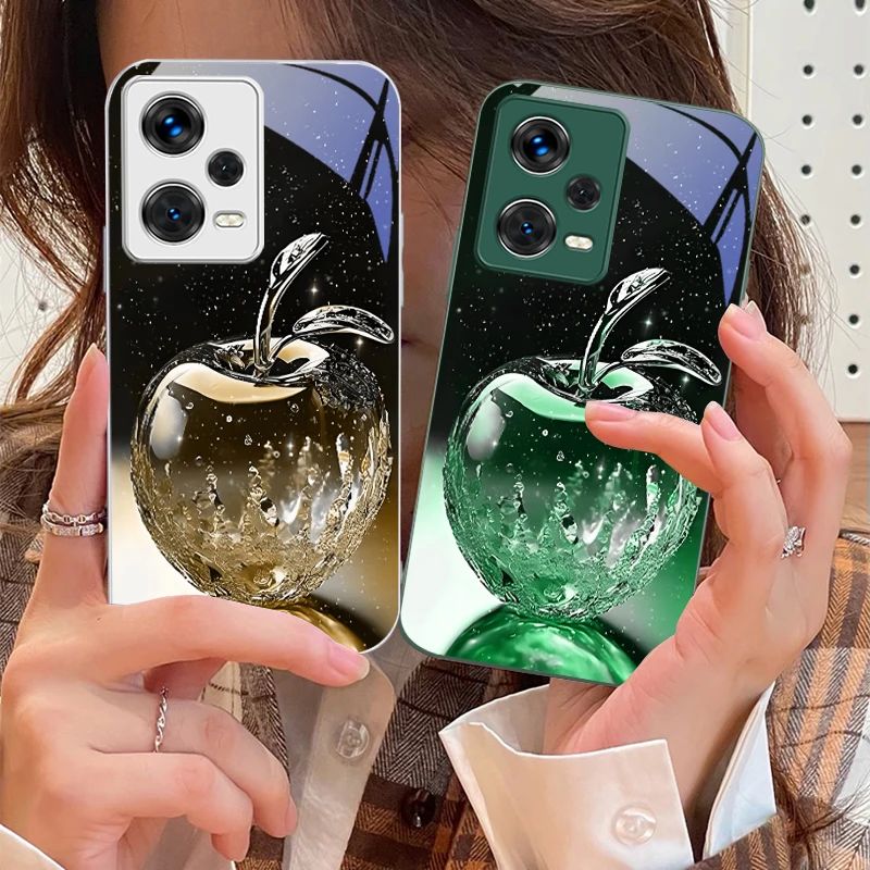 

Transparent Crystal Apple For Xiaomi 14 Ultra 13 Lite Redmi Note 13 11 Pro 12 Plus Poco X6 3 Pro F4 6 GT Tempered Phone Case