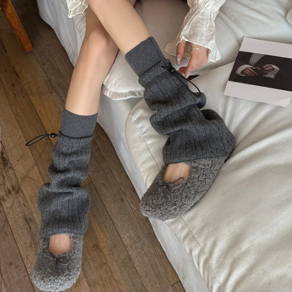 Winter Knitted Adjustable Y2K Leg Warmers Ins Vertical Striped Simple Thick Slouch Socks Outdoor Warm Jk Skiing Leg Covers