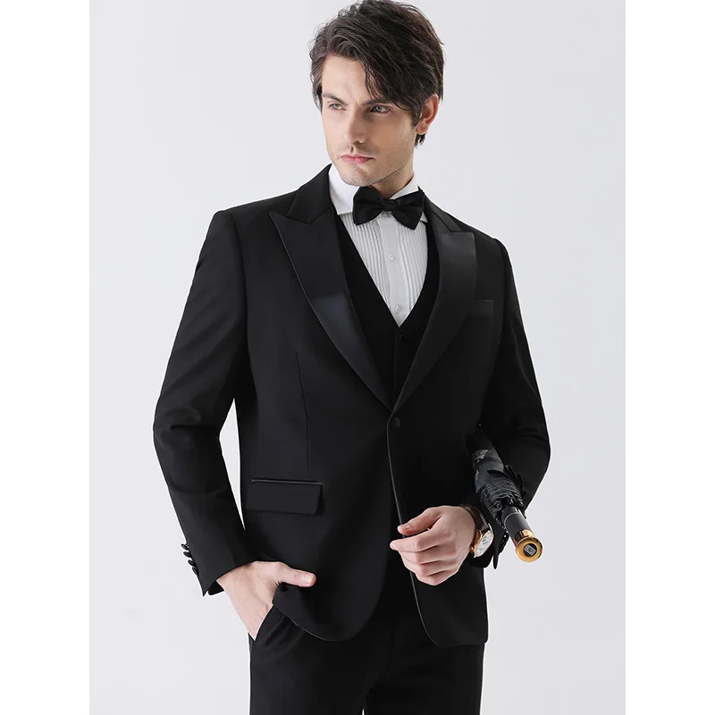 2024 Men's Wool Tusk Suit (suit + Waistcoat + Trousers) Bridegroom Wedding Dress Banquet Business Tencel Three-piece Set  M-7XL