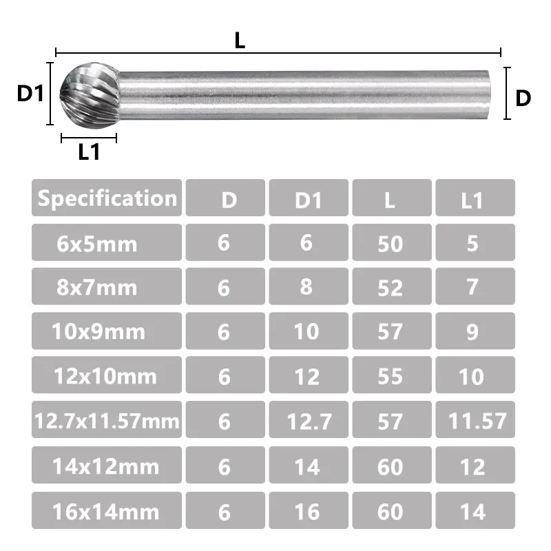 CMCP fresa in carburo di tungsteno incisione CNC file rotanti a taglio singolo con gambo da 6mm per strumenti per la lavorazione del legno in metallo