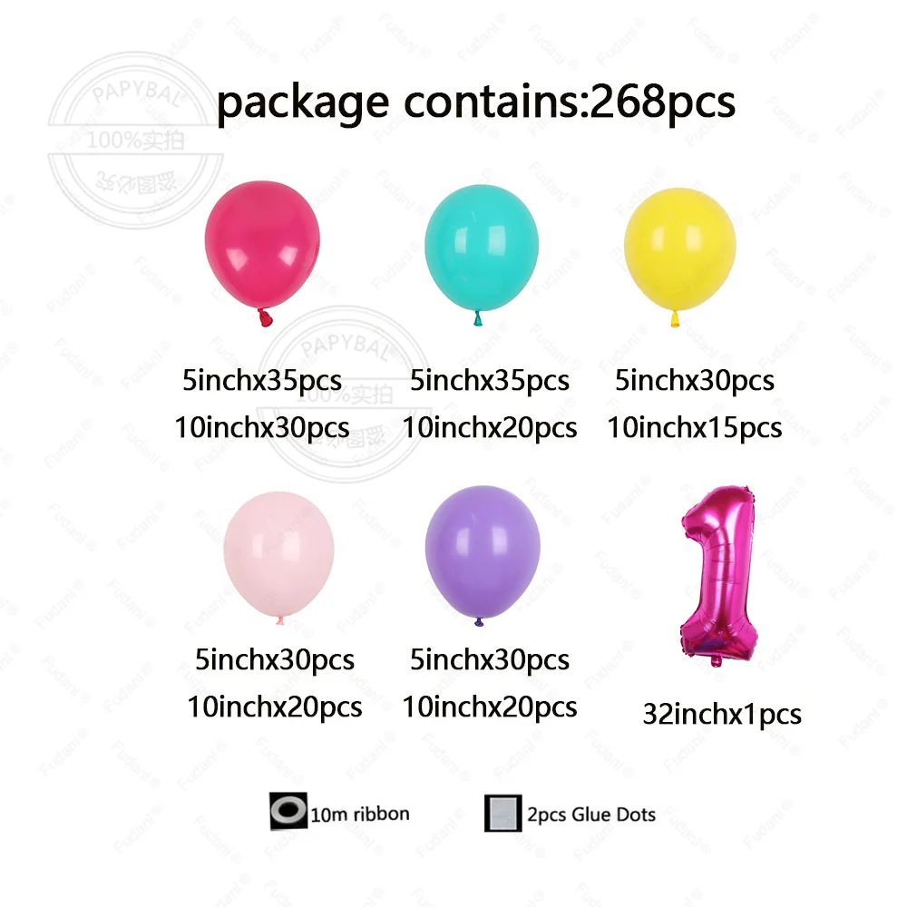 268PCS Disney Martha und Bär Themenballons Bogenset Rot Gelb Grün Latex Ball Mädchen Kind Geburtstag Party Supplies Babyparty