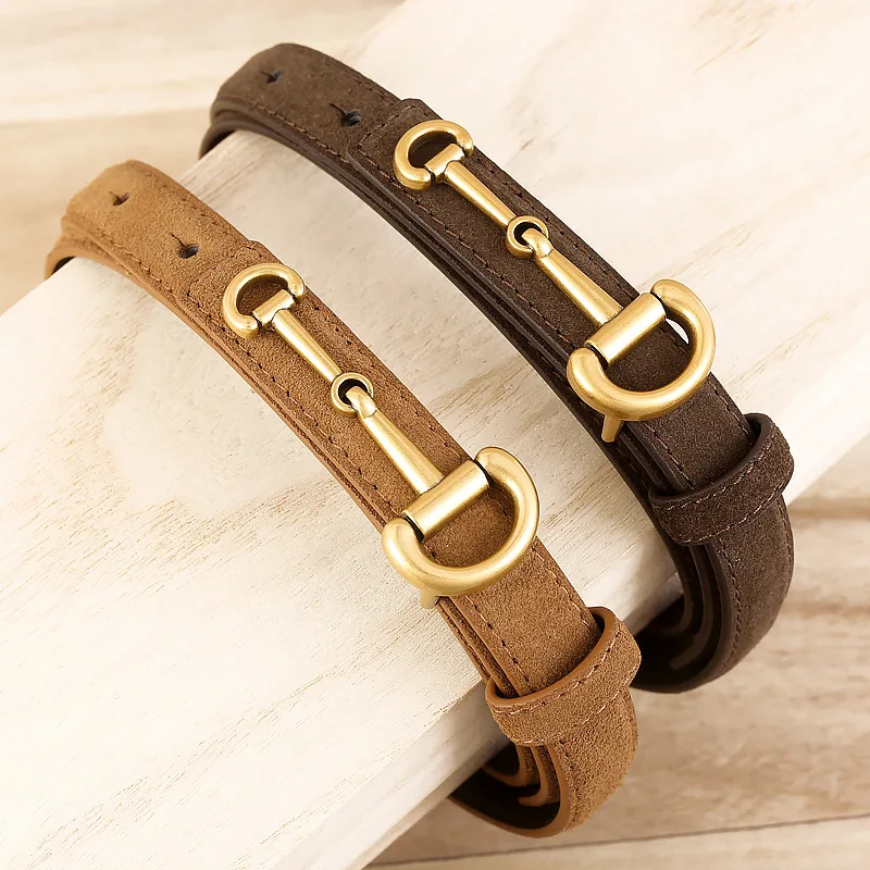 New Simple Ladies Two-Story Leather Thin Belt Horseshoe Buckle Joker Jeans Dress Dating Daily Commuter Holiday Gifts.