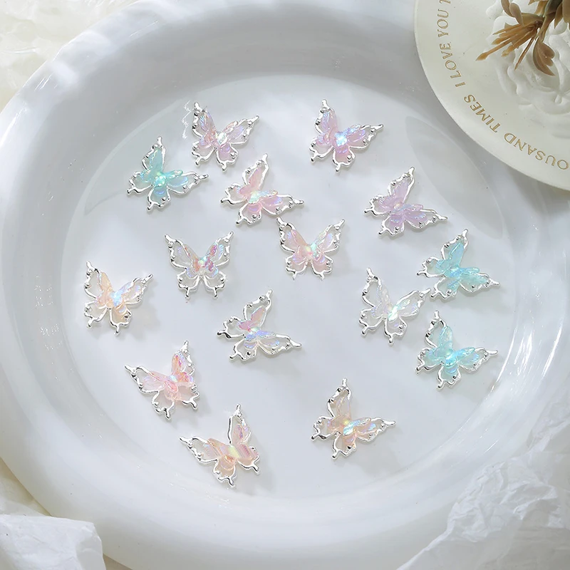 5PCS Colorful Butterfly Alloy Nail Accessories Double-Layer 3D Hollow Butterfly Nail Drill Decoration Pendant DIY Accessories