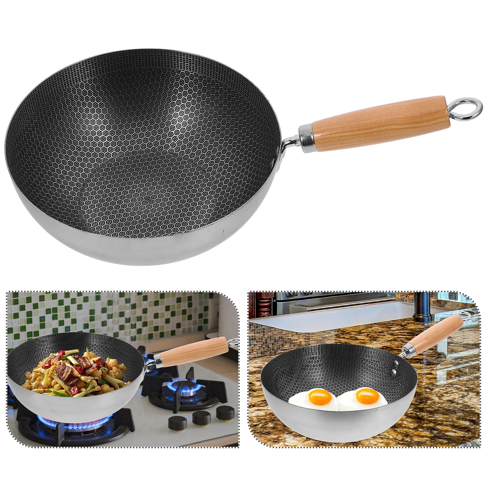 

1pc Honeycomb Grain Wok Stainless Steel Stir Fry Pan Non-Stick Cooking Pot For Gas Electric Induction Stove Kitchen Cookware