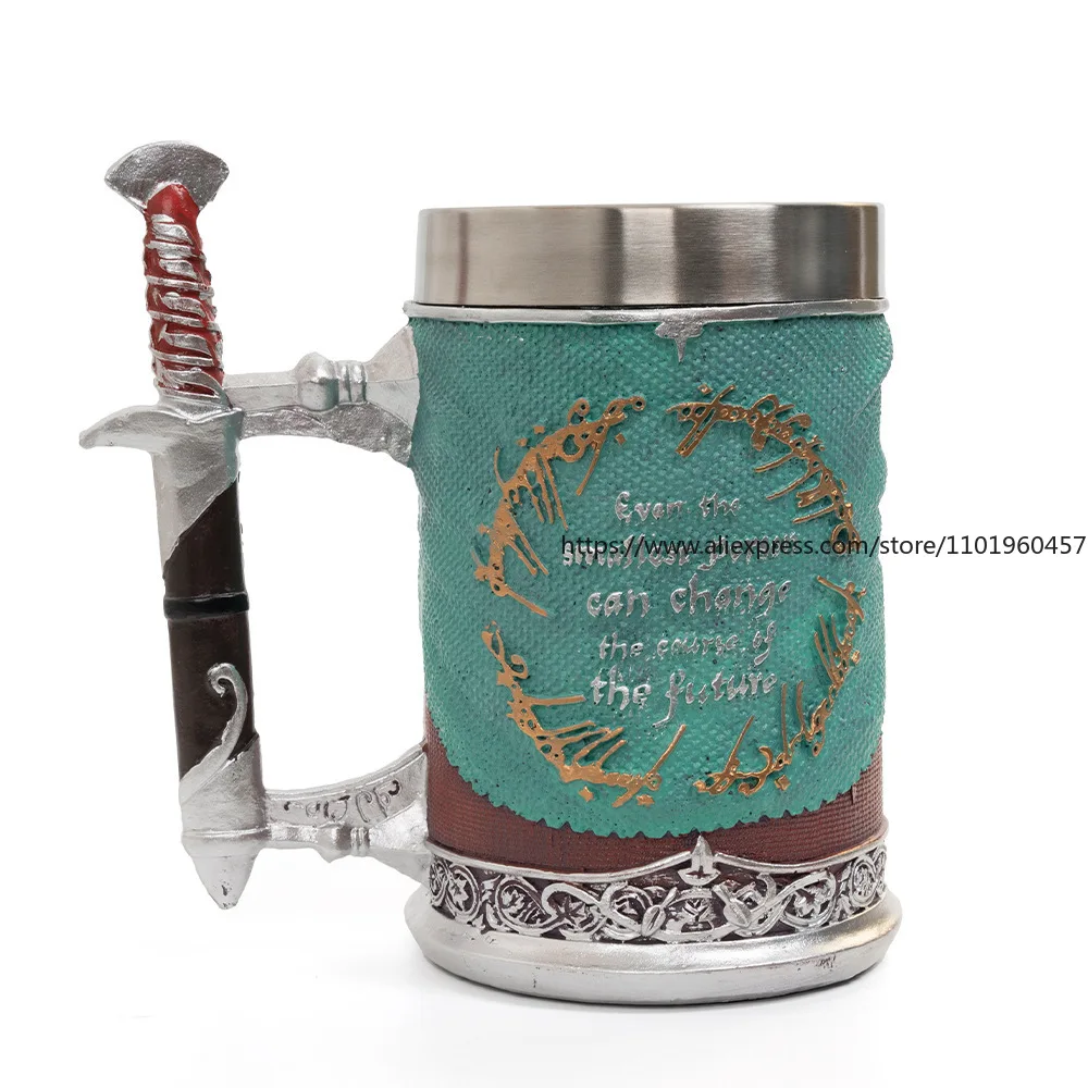 نشأة القرون الوسطى الجديدة سيد الخواتم زجاج البيرة سعة كبيرة الفولاذ المقاوم للصدأ شخصية مضحك السيف مقبض كأس للنبيذ #5