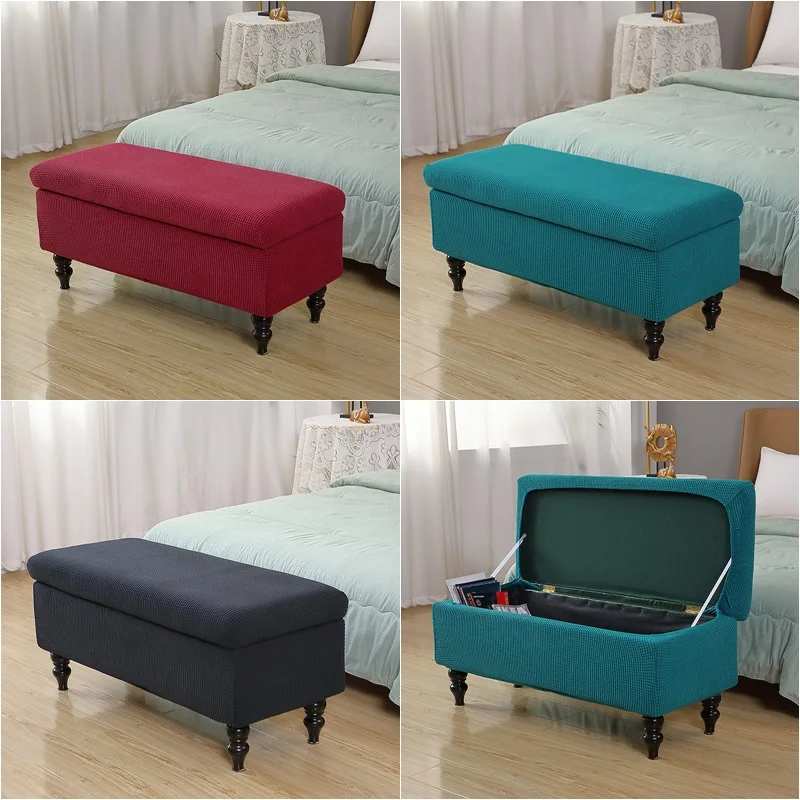 Polar Fleece Storage Ottoman Cover Rectangular Foldable Footstool Covers Bench Stool Furniture Protector Sofa Footrest Slipcover