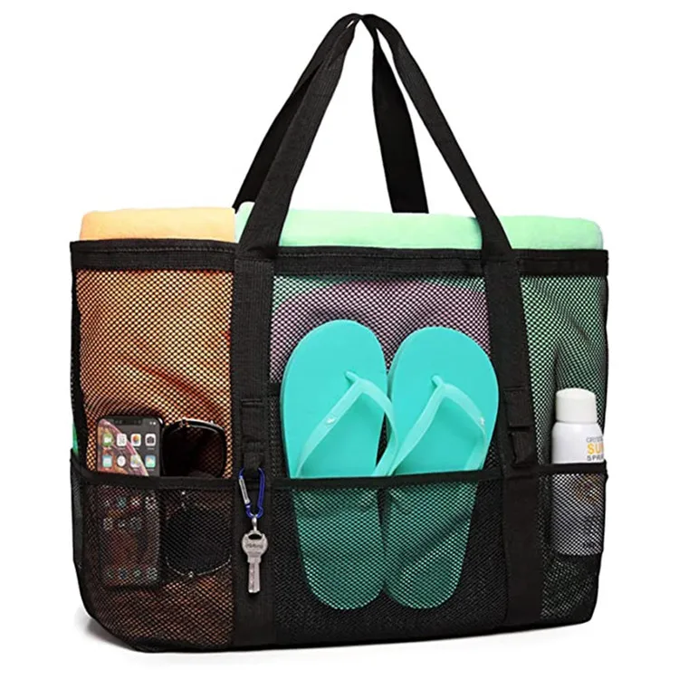 

9 Pockets Large Beach Bag For Towels Mesh Durable Picnic Bags For Toys Waterproof Underwear Pocket Beach Tote Bag Summer 2022