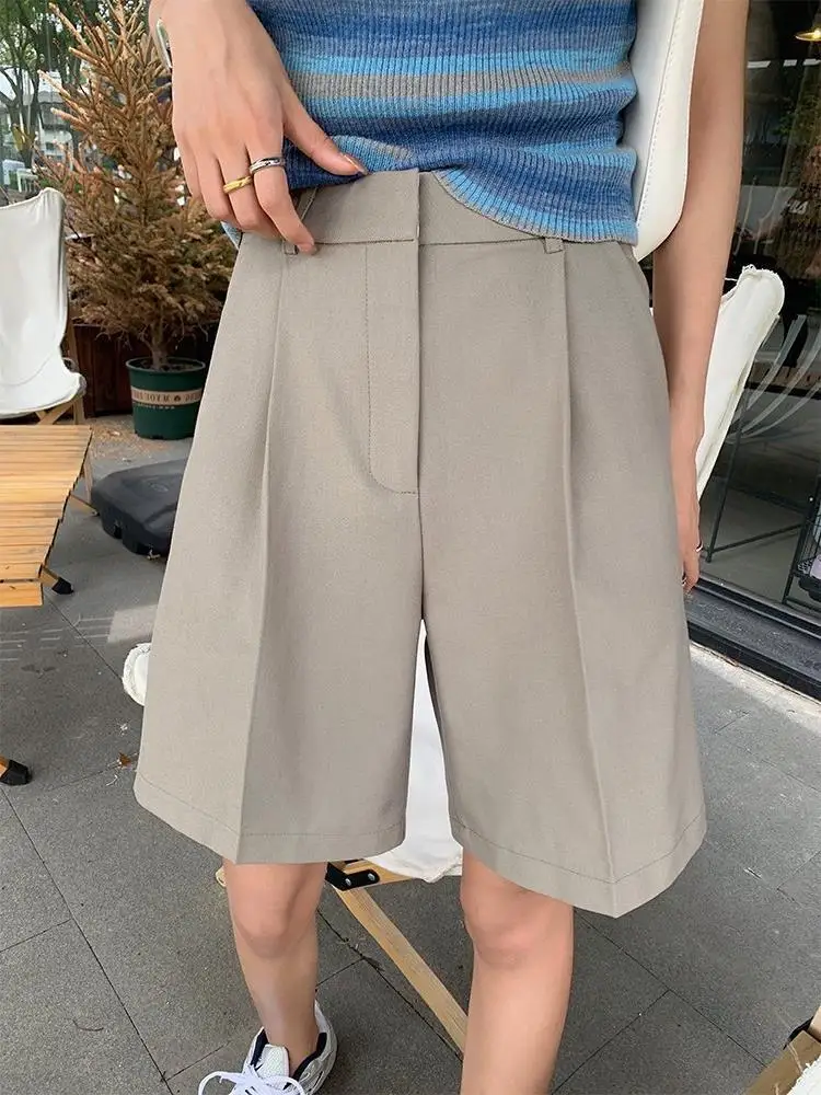 

Shorts Women Summer High Waist Knee-length Wide-leg Loose Drape Casual Women Office BF Streetwear Simple Five-point Pant