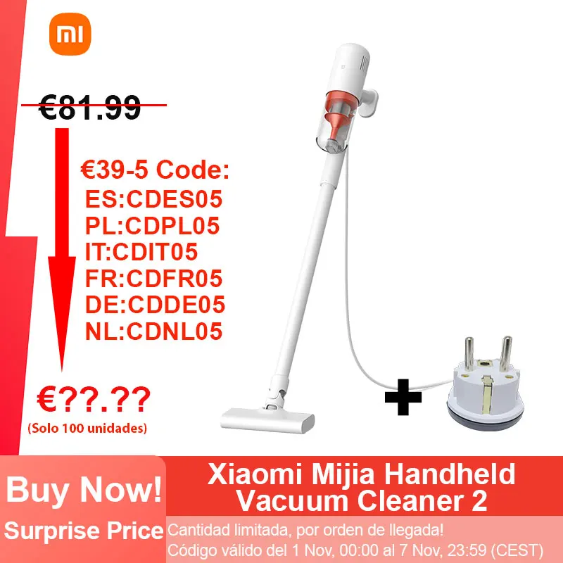 Xiaomi-aspiradora con cable Mijia 2, filtración de alta eficiencia, succión ciclónica fuerte de 16kPa, aspiradora de mano