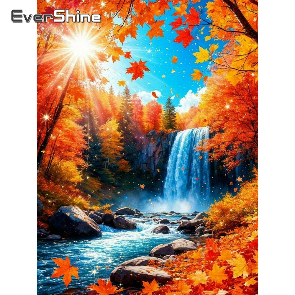 Evershine Diamant Mosaik Wasserfall Bild Strass Set Malerei Landschaft Stickerei Blätter Geeignet für Anfänger