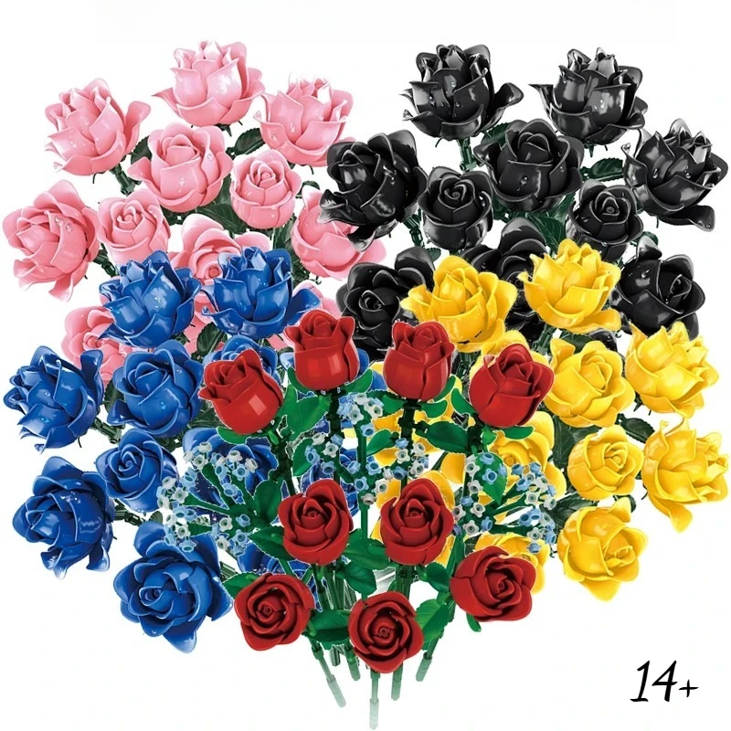 

5Types Creative Roses Building Block Bouquet Flower Arrangement Set for Home Decor An Excellent Gift for a Wife or Female Friend