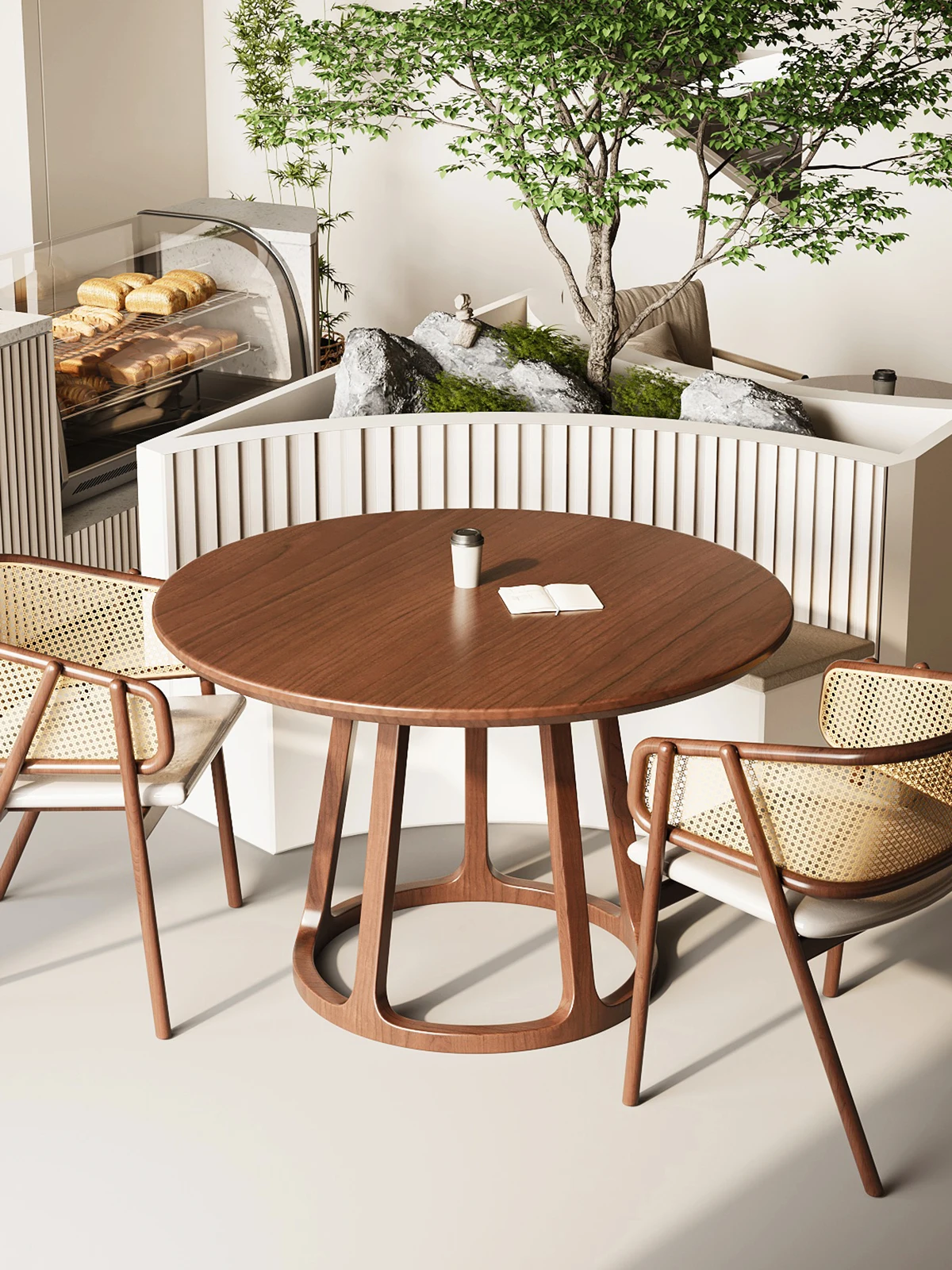 

All solid wood large round table and chair combination, hotel restaurant with turntable induction cooker to meet guests casual r