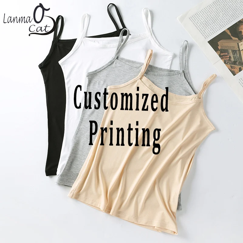 

Женские простые майки, летняя майка с индивидуальным принтом, однотонный топ, универсальный базовый жилет, женские топы
