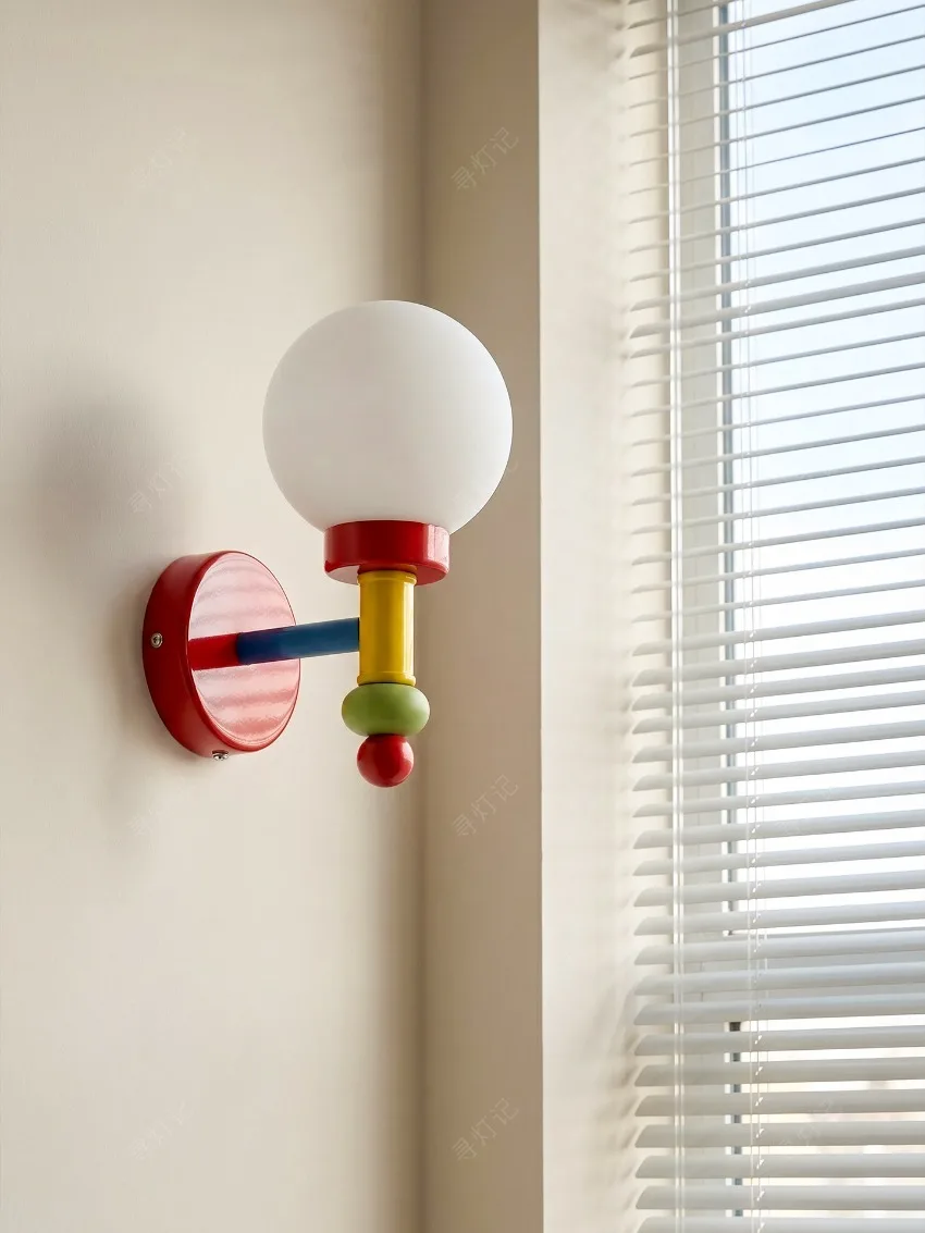 Cartoon colourful round wall lamps bedroom bedside lamps kids' room study eye-protection reading sconces lights LED fixtures