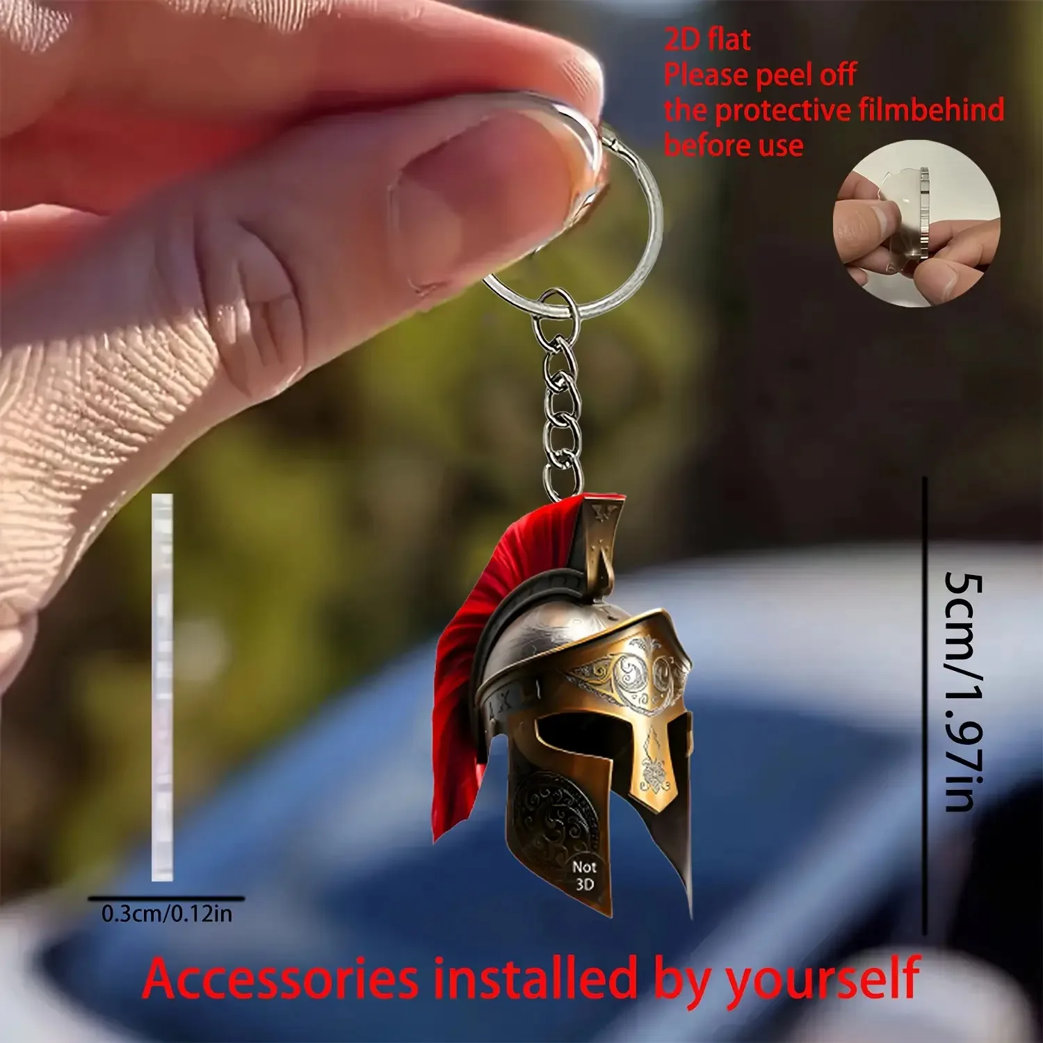 12/5-Piece Set of 2D Flat Warrior Helmet Acrylic Keychain Pendants, Key Chains, Car Rearview Mirror Decorations, Creative Car Interior Accessories, Backpacks, Keychains, Home Decorations, Multifunctional Kitchen Decora
