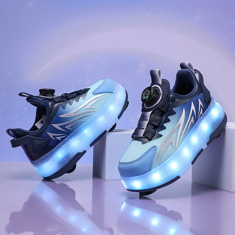 Heelys lumineux à 4 roues pour enfants (6-12) : chaussures à roulettes pour filles, patins à roulettes pour étudiants garçons