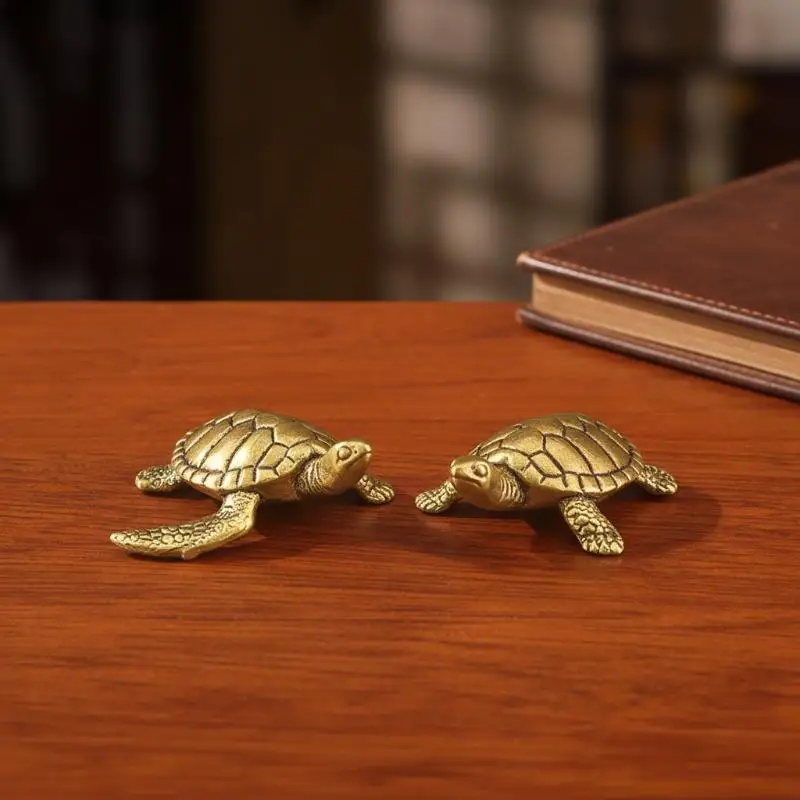 Sea Turtle Small Statue Retro Brass Animal: Figurines Miniatures Office Desktop Ornament Metal