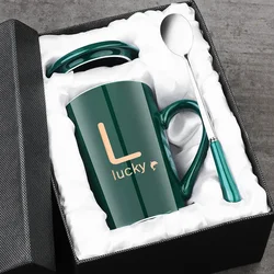 Simple Mug with Lid Spoon Ceramic Cup  Gift Box