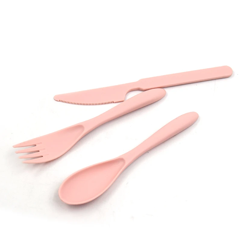 For Hot-selling environmentally friendly portable wheat straw tableware set with box, spoon, knife and fork 3-piece set