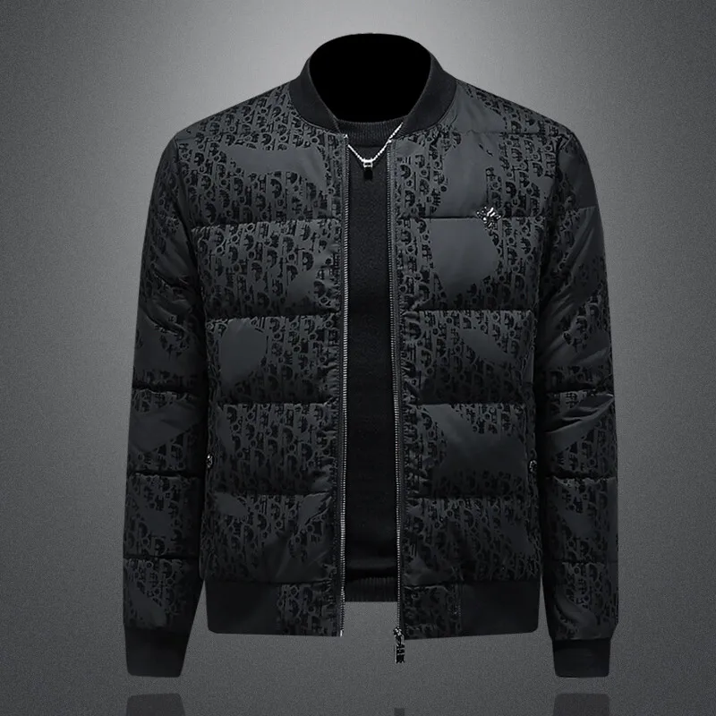 

Мужская утепленная куртка с наполнителем из пуха, зима 2025, новая модная городская повседневная модель, белая, с принтом из велюра, теплая.