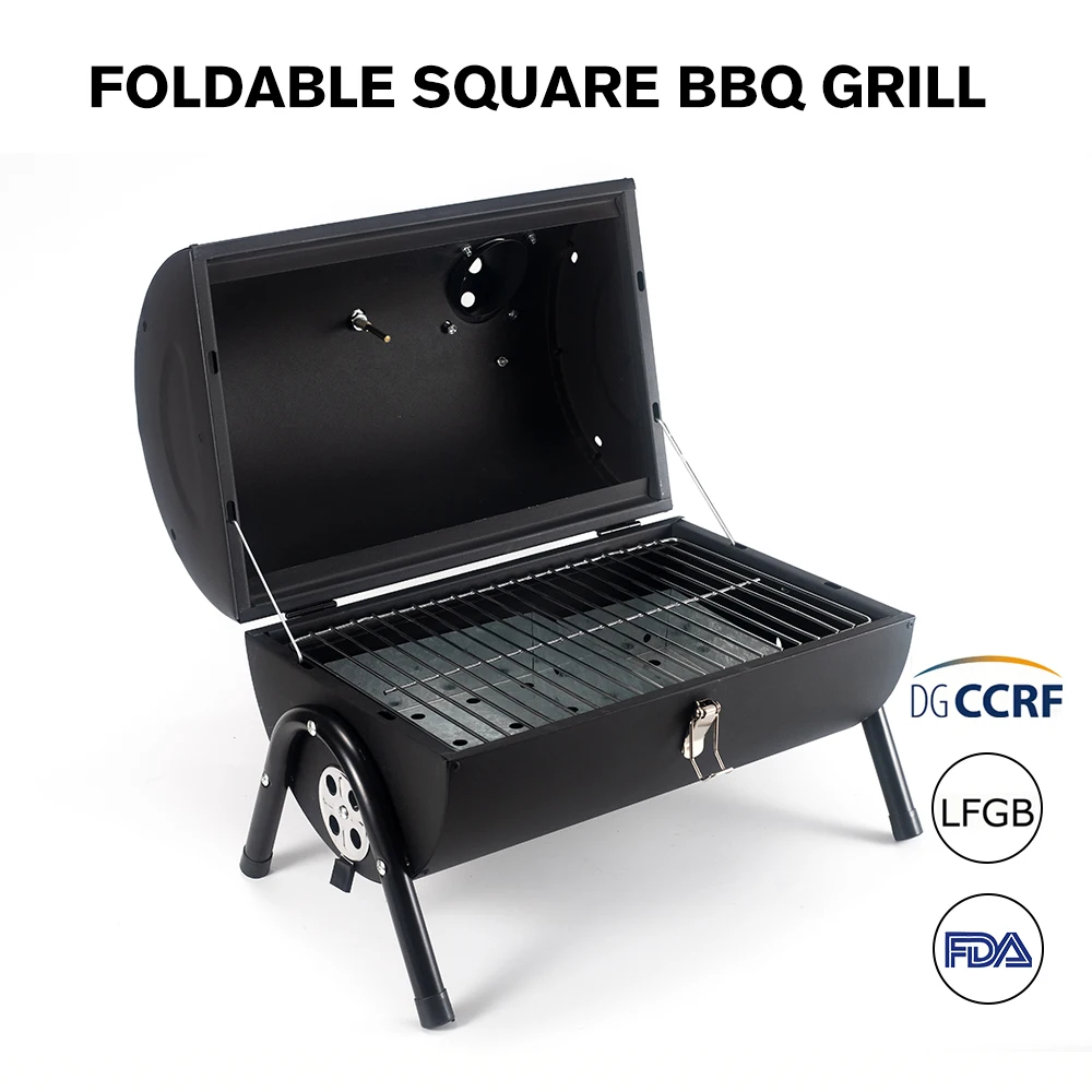 Portable Barrel Charcoal BBQ Grill Tabletop Cylinder Barbecue Grill with Double Cooking Grids & U-Legs FDA LFGB 42cm