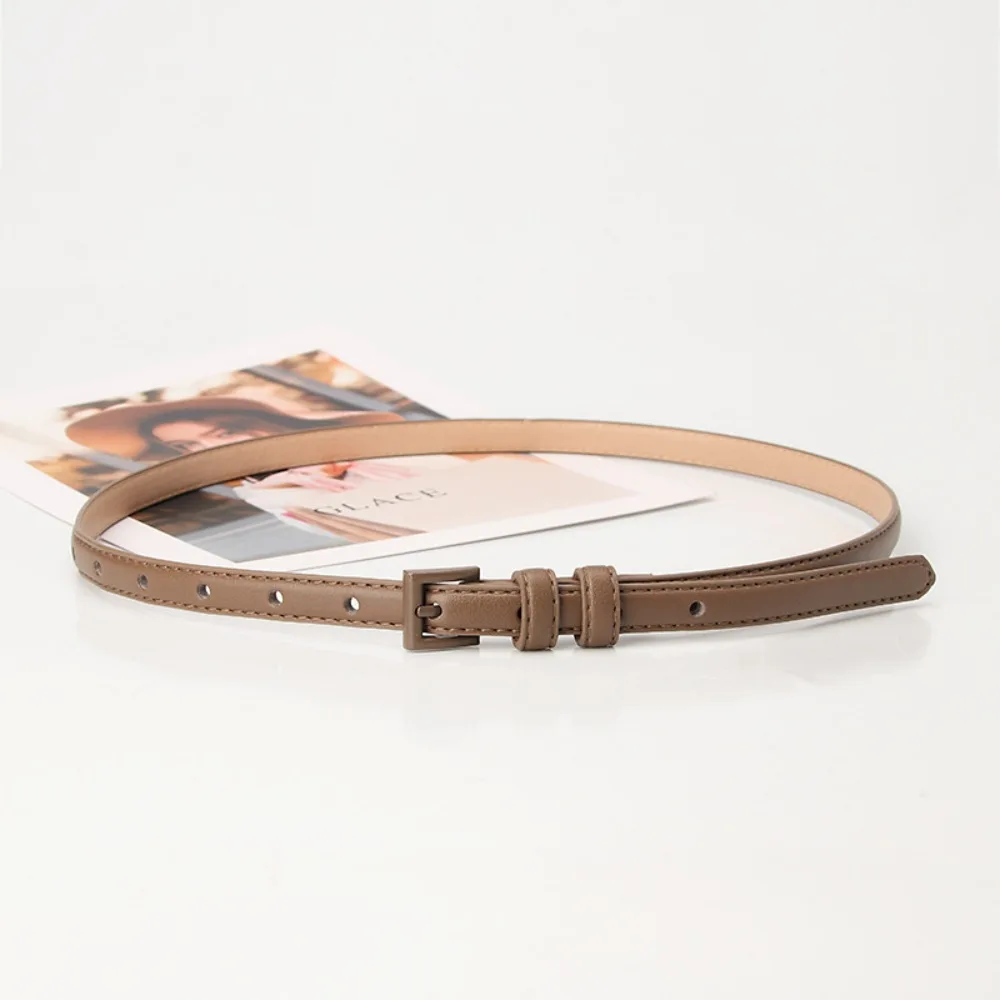 Classic Elegant Candy Color Belt Vintage Pu Leather Thin Waist Belt Adjustable Square Buckle Dress Waistband Jeans Decoration