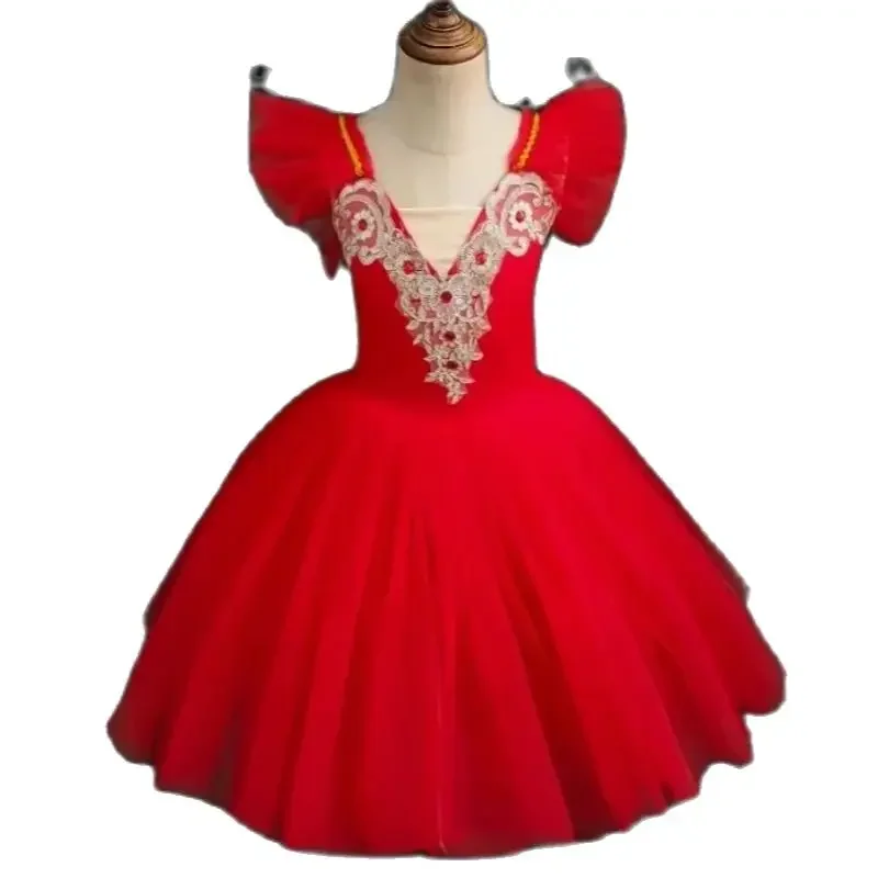 

1pcs/lot children lace rhinestone Long Ballet Dress TUTU Skirts Belly Costumes Dance Performance