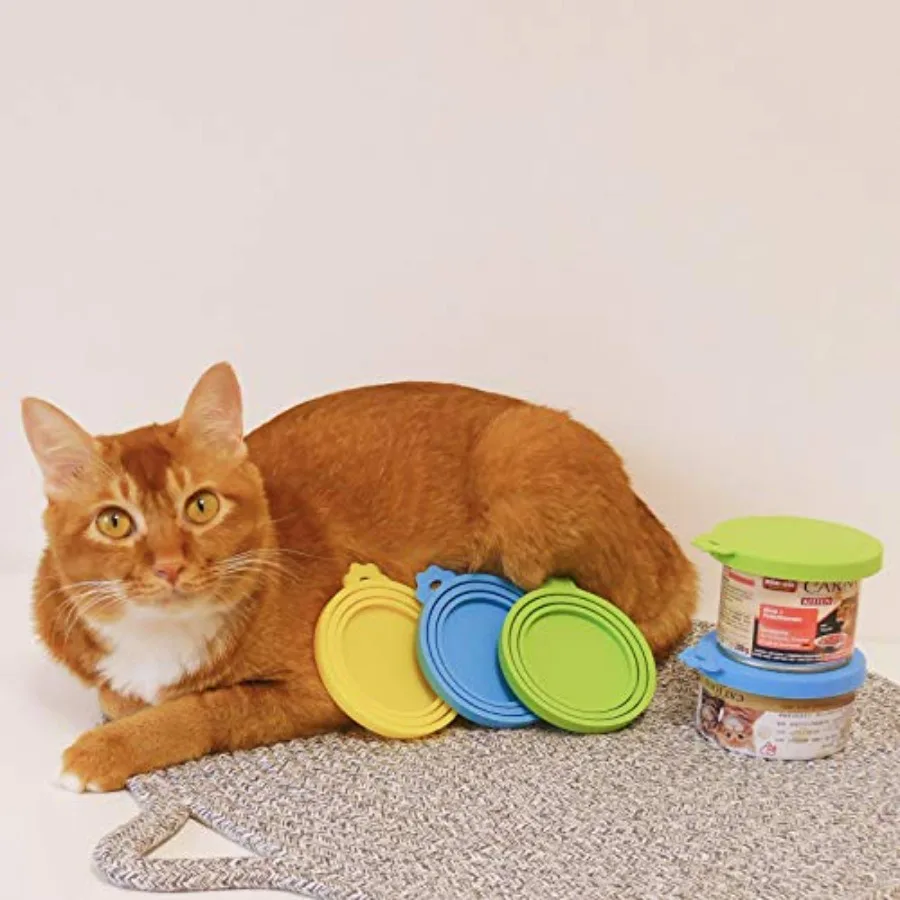 Silicone Can Lids Covers for Dog and Cat Food, Universal Size Fits All Standard Cans 3 Pack and Spoon, Multi-colored