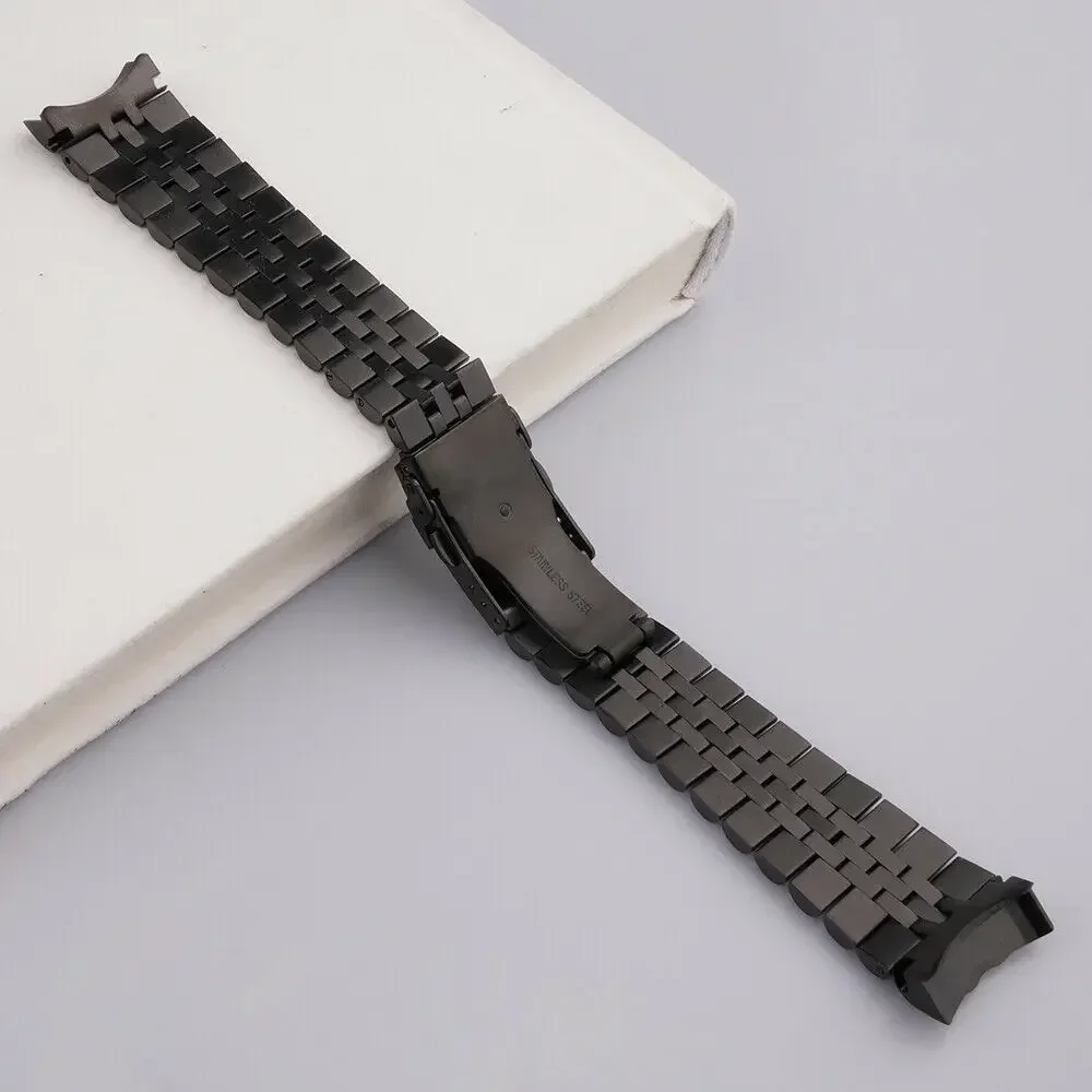 Rolamy 22mm Black Solid Curved End Links Jubilee WatchBand Bracelet Strap With Double Push Clasp For Seiko SKX007 009