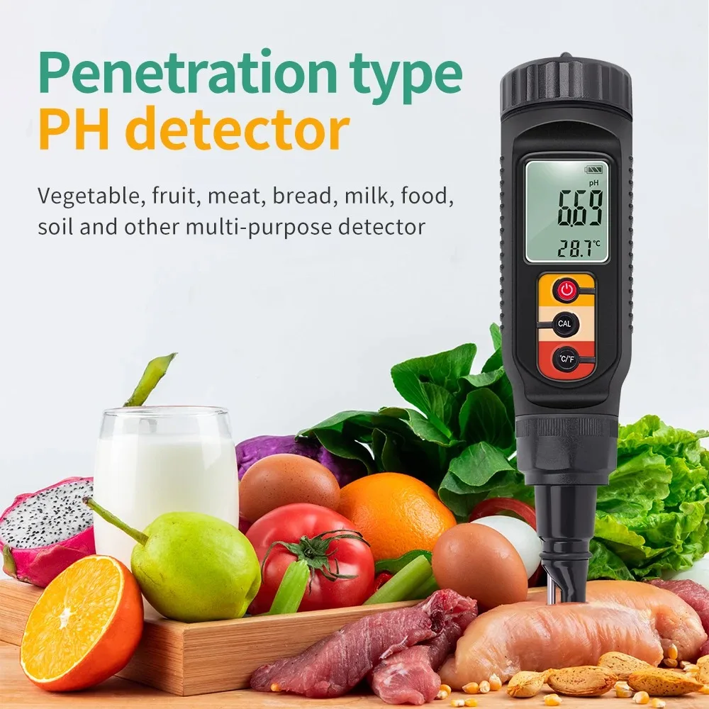 Misuratore di PH digitale per alimenti 0.00 ~ 14.00 PH Temp Tester di acidità rilevatore di PH del suolo per pasta per carne formaggio pane