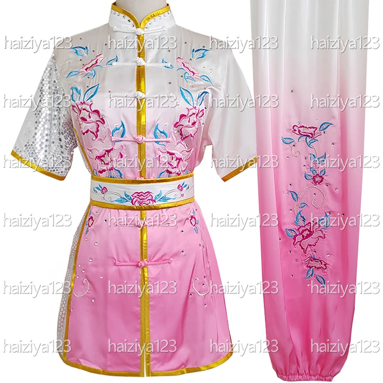 

Embroidered flowers Wushu uniform Kungfu clothes Martial arts suit Changquan clothes Taolu outfit for men women girl boy kids