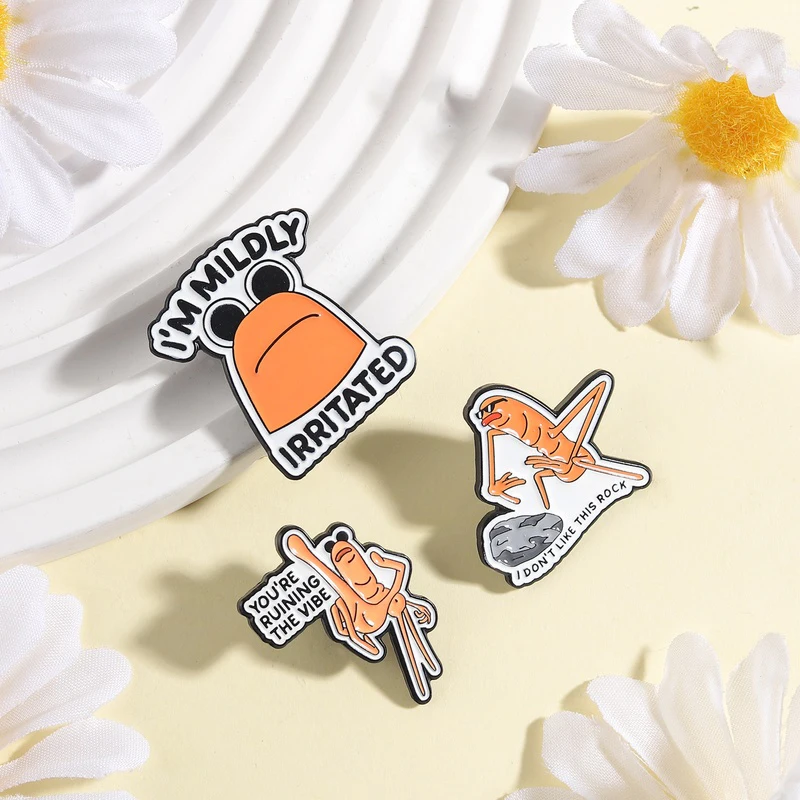 Marcus The Worm I'm Mildly Irritated Enamel Pin You're Ruining The Vibeb Middle Finger Gesture   Brooch Bags Lapel Jewelry Badge