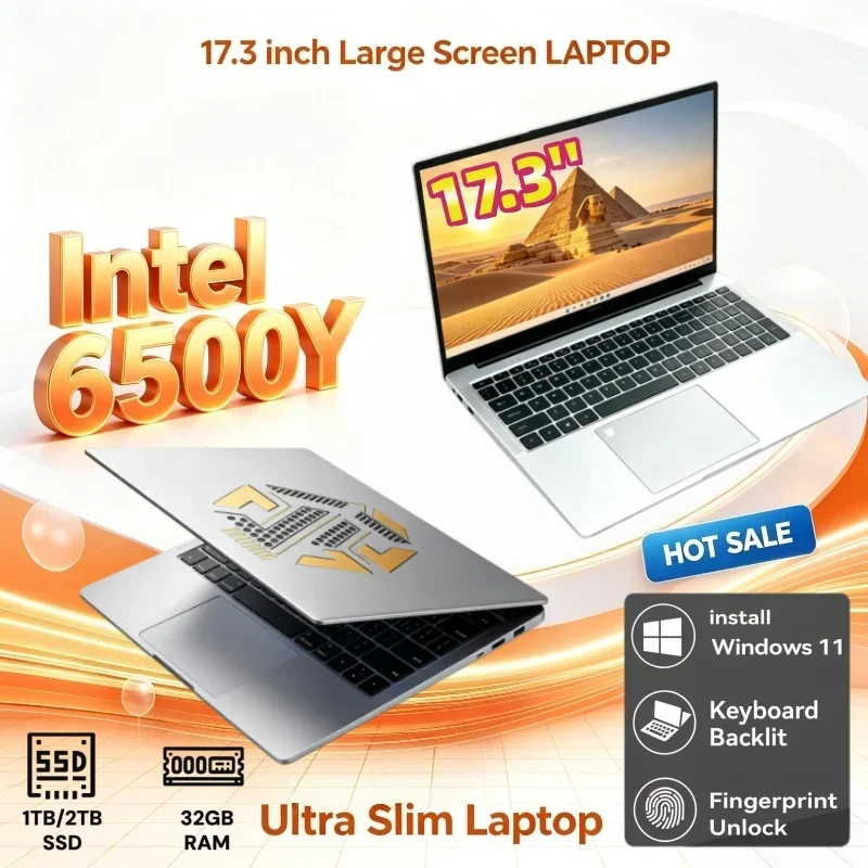 17.3 Inch Durable Large Screen Laptop Intel 6500Y Windows11 Portable for Study Office 16/32GB RAM 1/2TB BIG SSD Bright