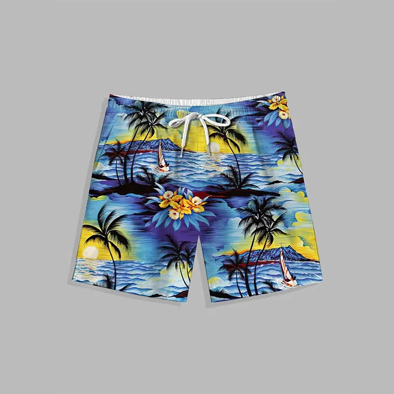 Shorts de praia com estampa de folhas tropicais 3D havaianas masculinas, calção gráfico, calção de banho legal, nova moda, verão