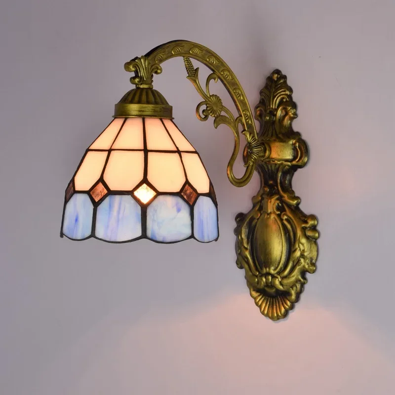European colored glass retro mirror headlamp bedside aisle Mediterranean single-head glazed wall lamp