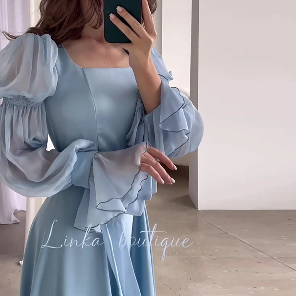 Satin Elegant Solid Dress Women Square Collar Mesh Pleated Lace Up Puff Sleeve Dresses Female 2024 Spring Autumn Lady Robe